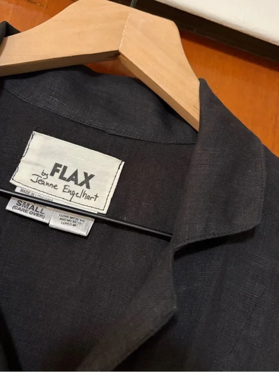 FLAX Designs Black Linen Long Sleeve Button Down Shirt - Picture 2 of 7